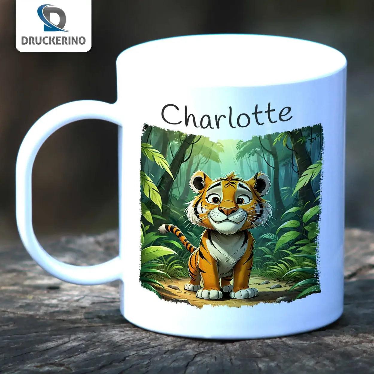 Kindertasse mit Namen | Dschungelfreund Tiger - Druckerino