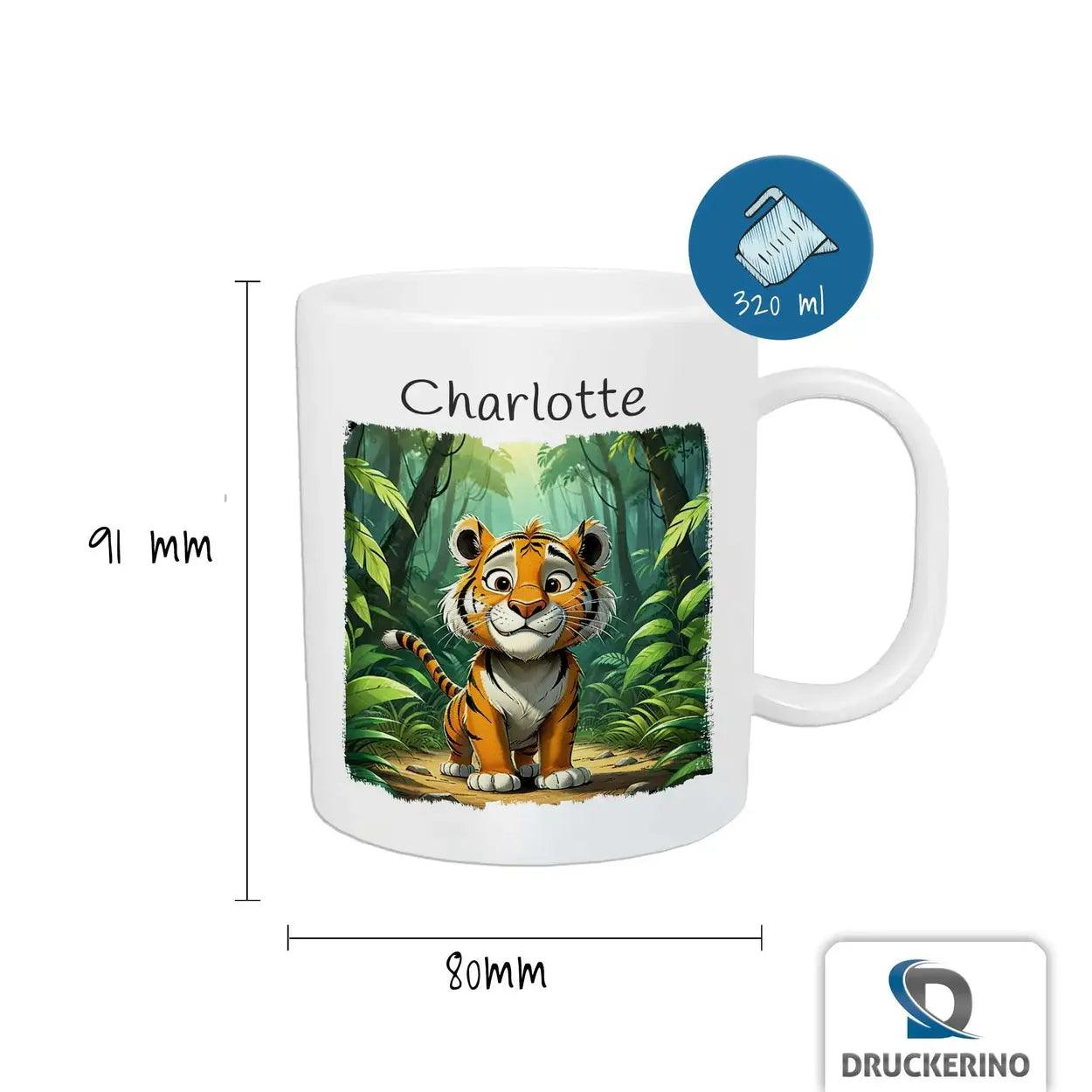 Kindertasse mit Namen | Dschungelfreund Tiger - Druckerino
