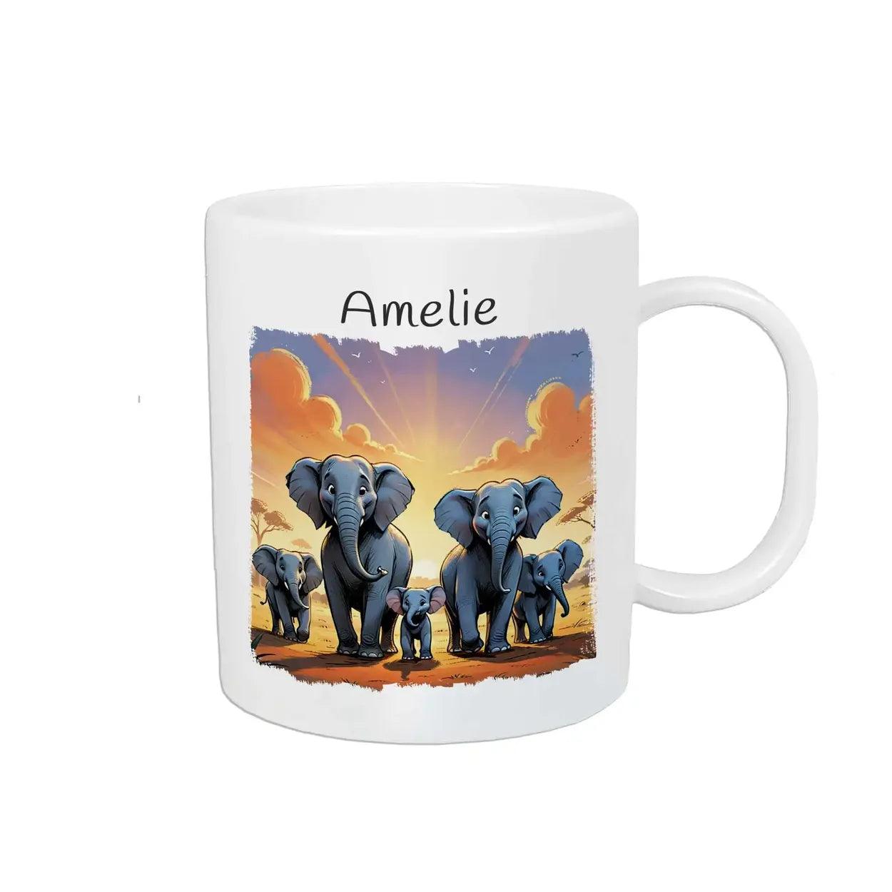 Kindertasse mit Namen | Elefantenabenteuer - Druckerino