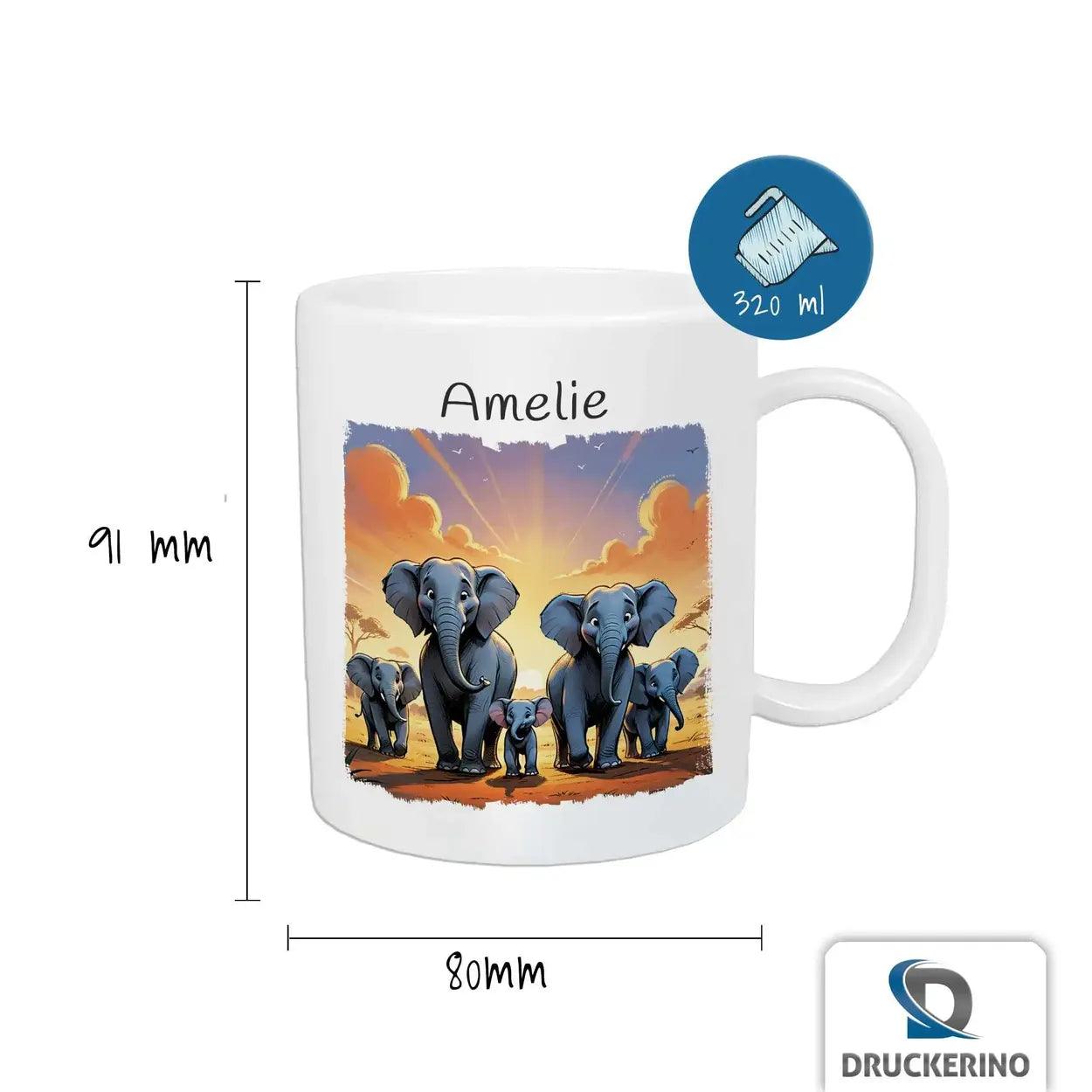 Kindertasse mit Namen | Elefantenabenteuer - Druckerino