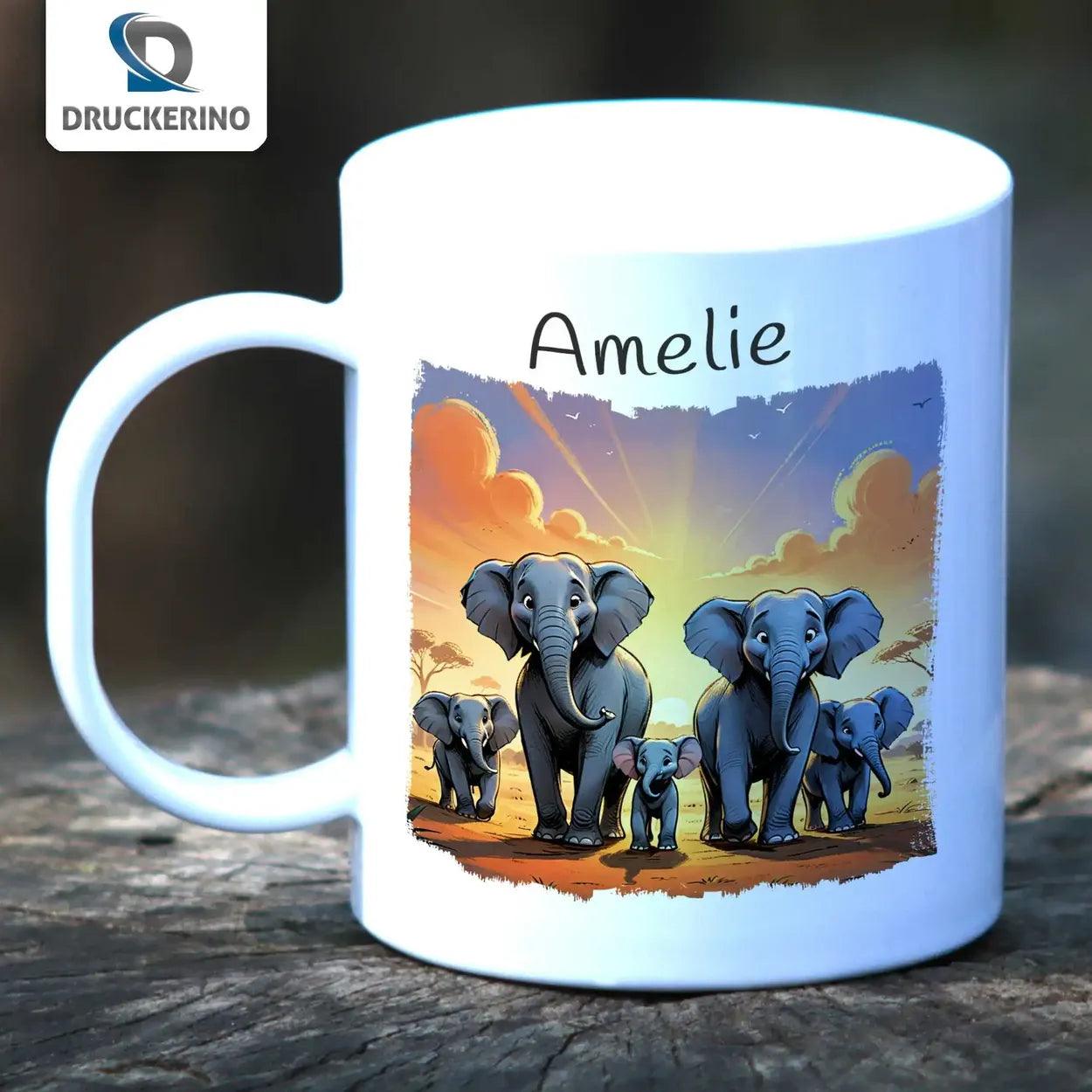 Kindertasse mit Namen | Elefantenabenteuer - Druckerino