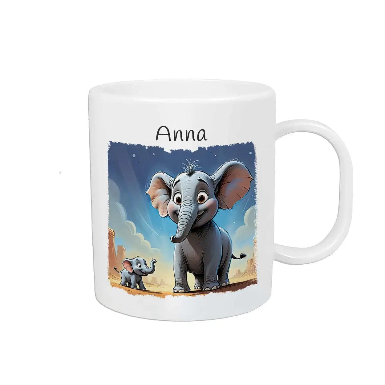 Kindertasse mit Namen | Elefantenfreunde Morgenstunde - Druckerino