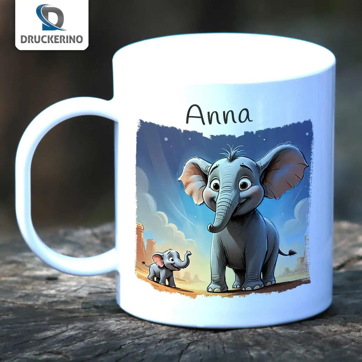 Kindertasse mit Namen | Elefantenfreunde Morgenstunde - Druckerino