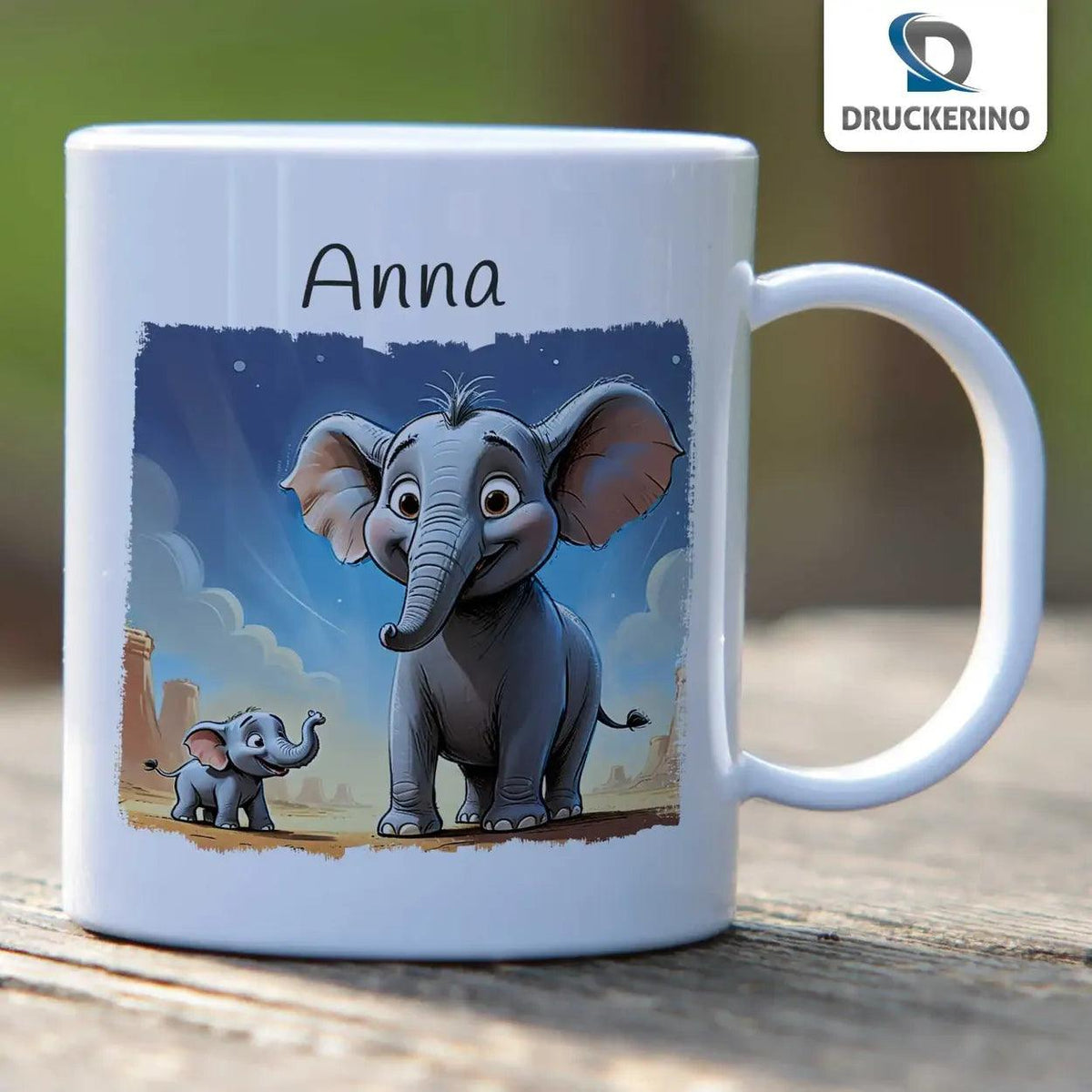 Kindertasse mit Namen | Elefantenfreunde Morgenstunde - Druckerino