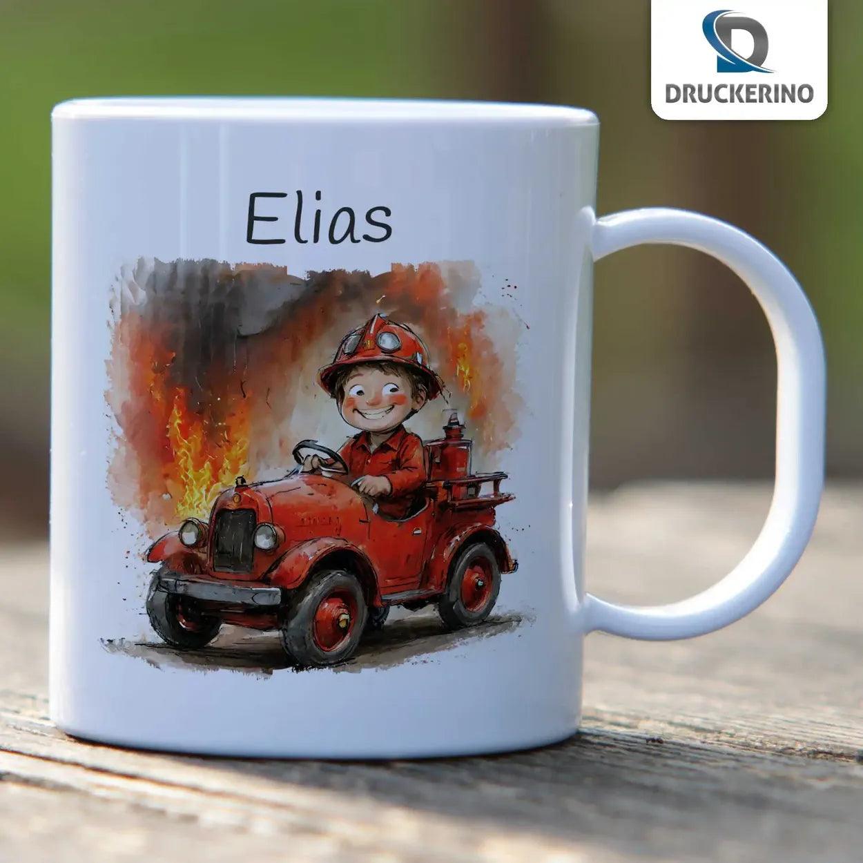 Kindertasse mit Namen | Feuerwehrabenteuer - Druckerino