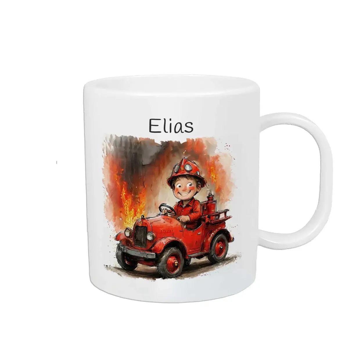 Kindertasse mit Namen | Feuerwehrabenteuer - Druckerino