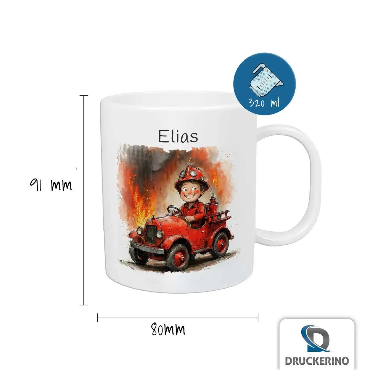 Kindertasse mit Namen | Feuerwehrabenteuer - Druckerino