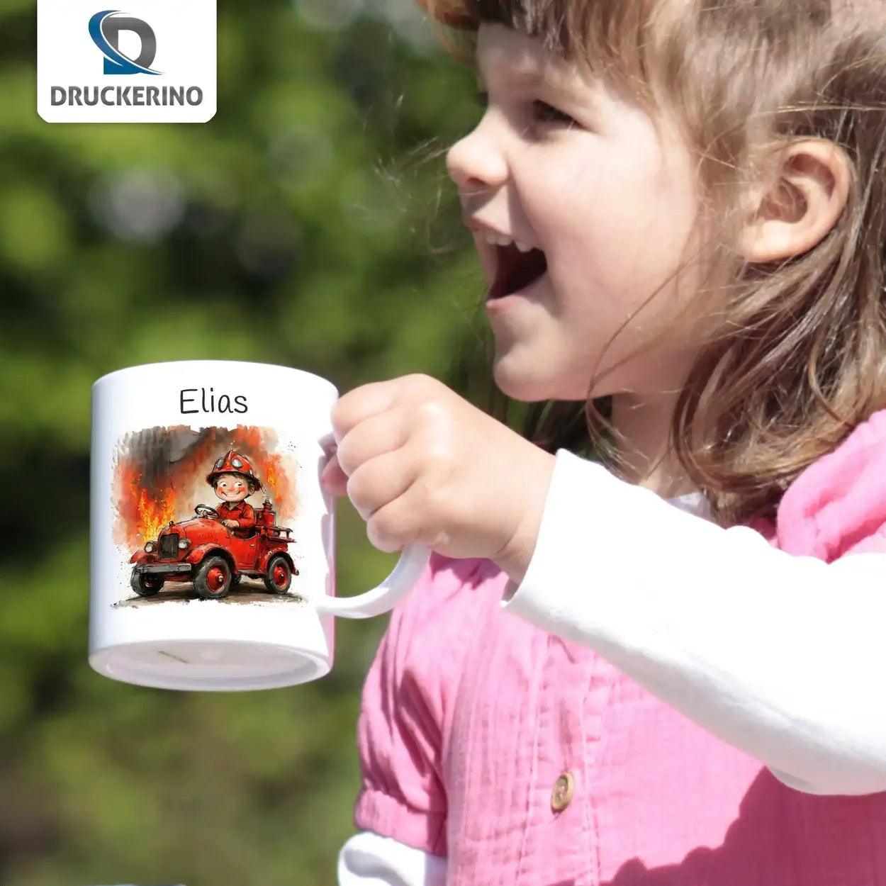 Kindertasse mit Namen | Feuerwehrabenteuer - Druckerino