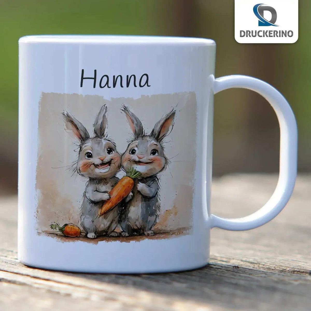 Kindertasse mit Namen | Freche Hasenfreunde - Druckerino