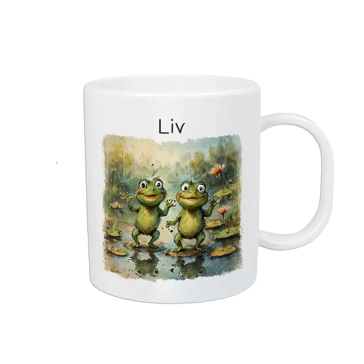 Kindertasse mit Namen | Fröhliche Froschfreunde - Druckerino