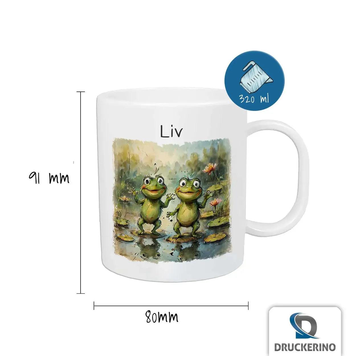 Kindertasse mit Namen | Fröhliche Froschfreunde - Druckerino