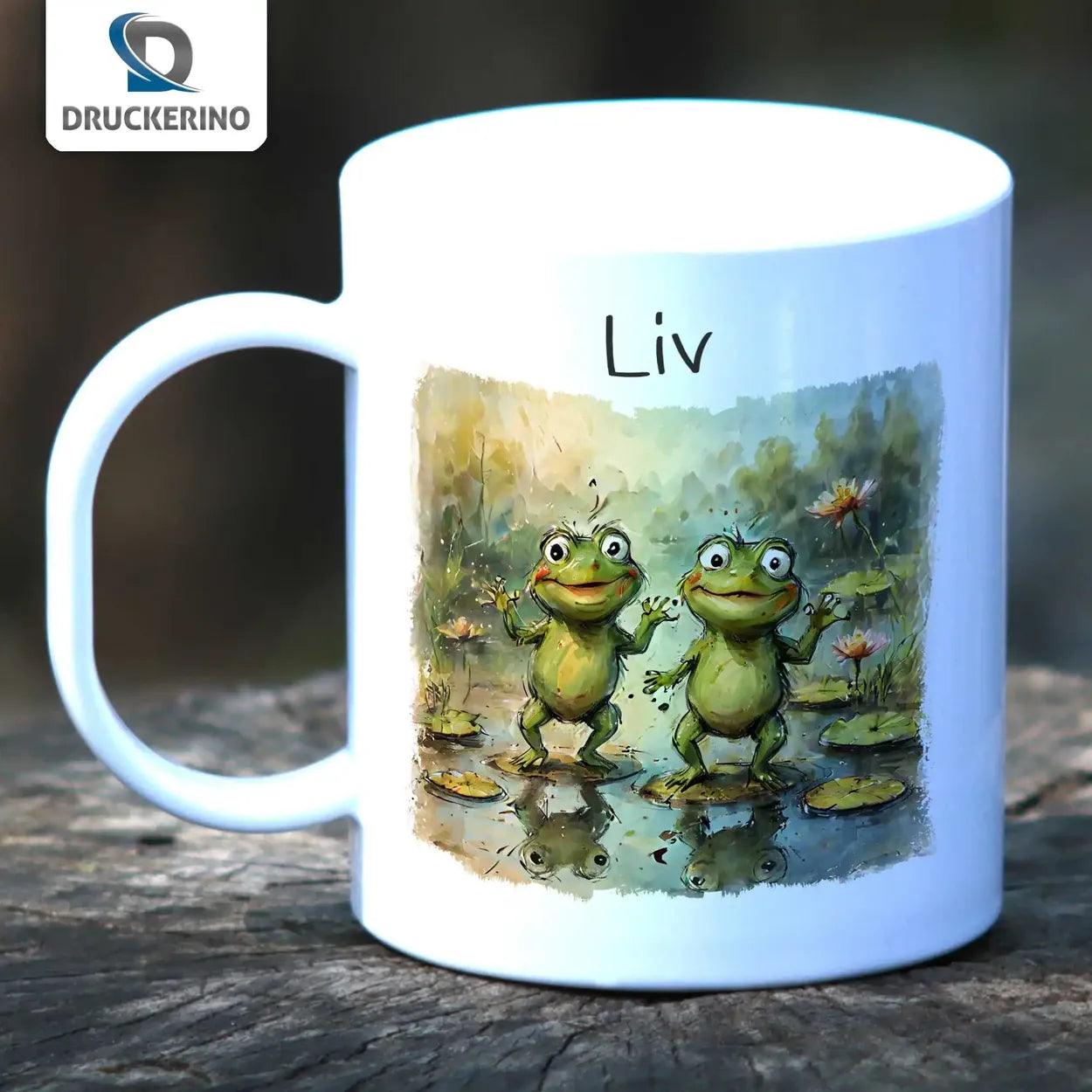 Kindertasse mit Namen | Fröhliche Froschfreunde - Druckerino