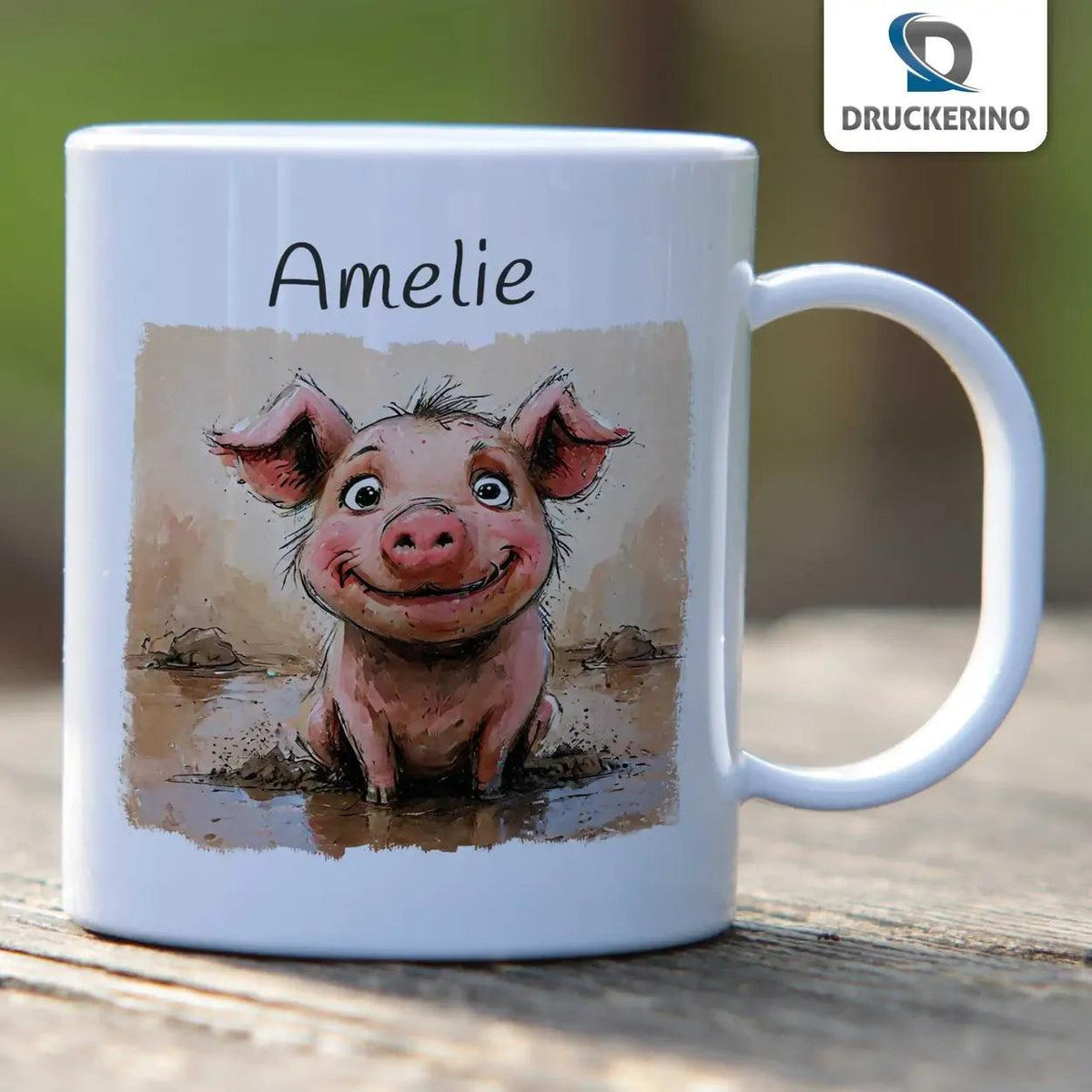 Kindertasse mit Namen | Fröhliches Ferkelchen - Druckerino
