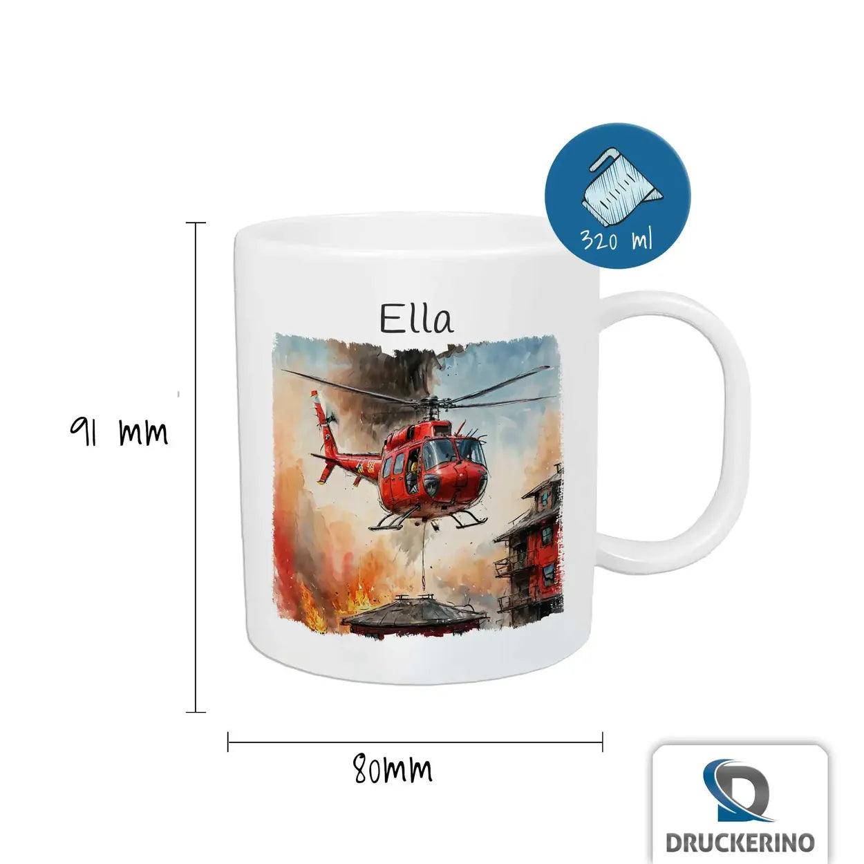 Kindertasse mit Namen | Heldenflug-Rettungseinsatz - Druckerino