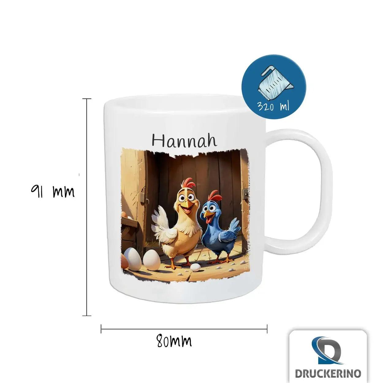 Kindertasse mit Namen | Hofabenteuer Henne und Küken - Druckerino