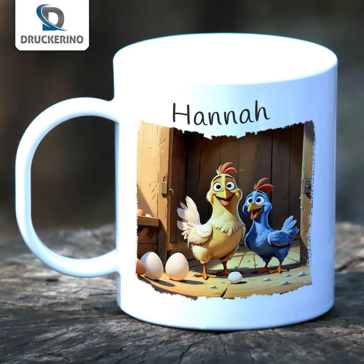 Kindertasse mit Namen | Hofabenteuer Henne und Küken - Druckerino