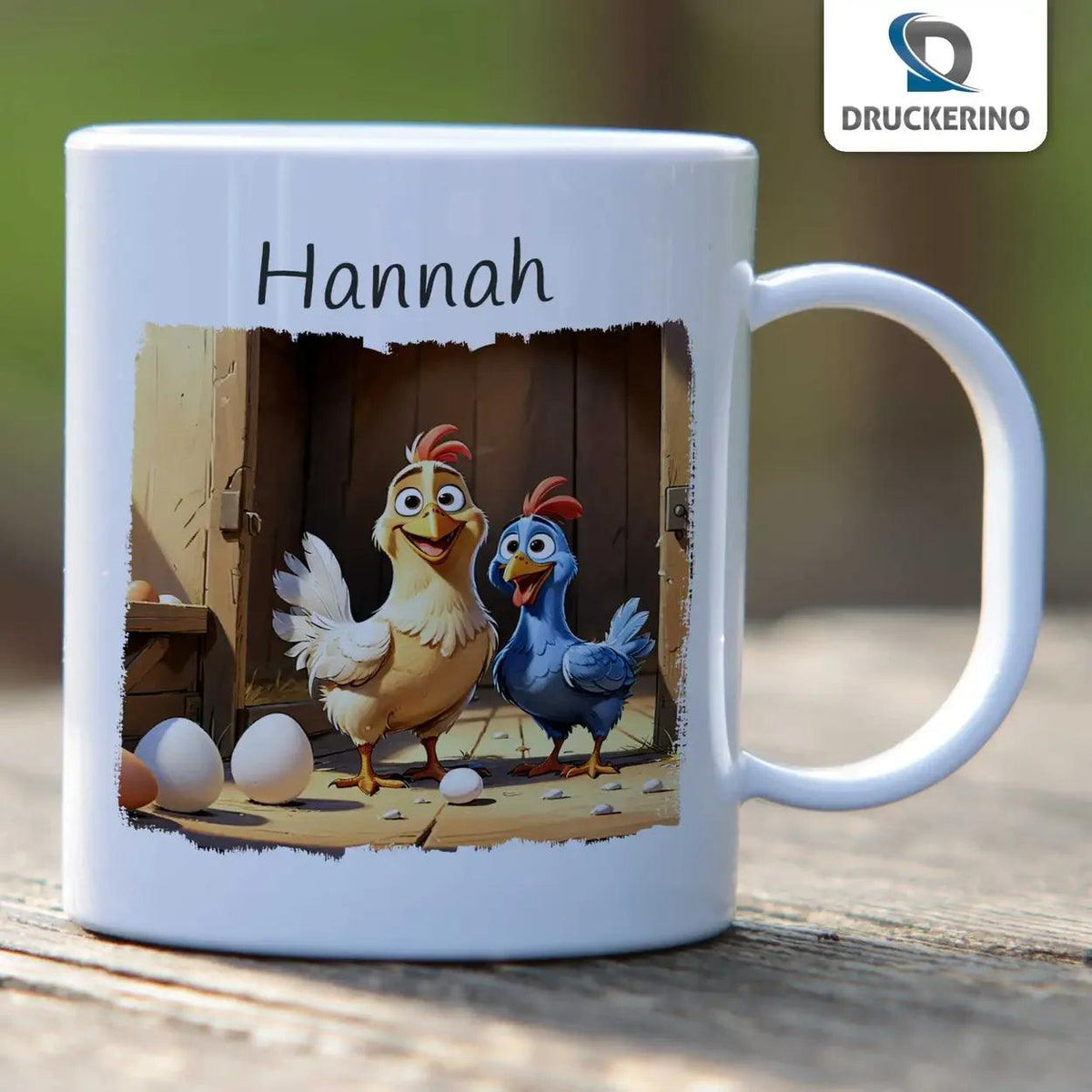 Kindertasse mit Namen | Hofabenteuer Henne und Küken - Druckerino