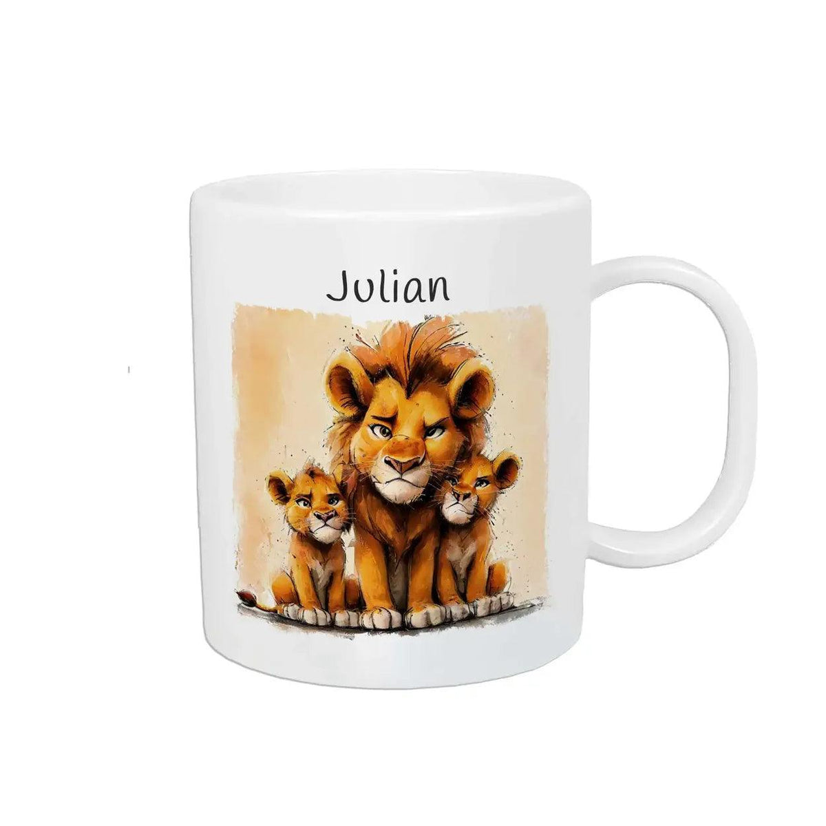 Kindertasse mit Namen | Löwenfamilie Abenteuer - Druckerino