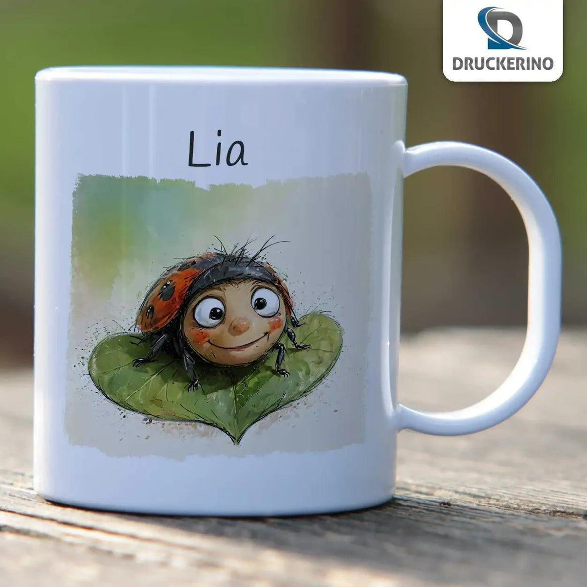 Kindertasse mit Namen | Marienkäferzauber - Druckerino