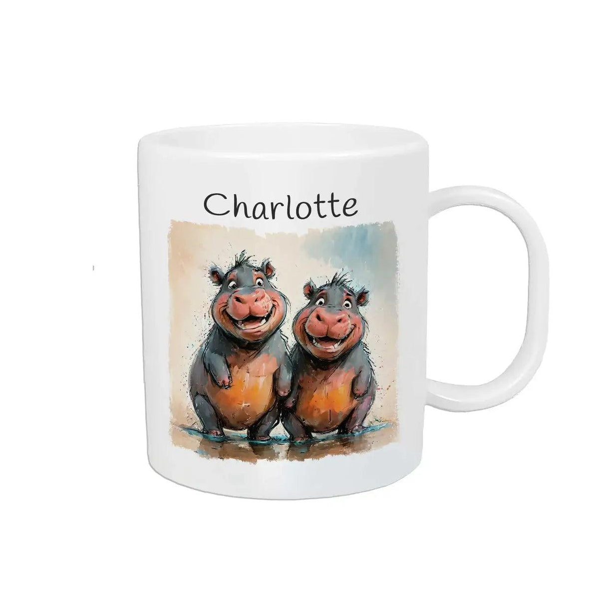 Kindertasse mit Namen | Naseweis Nilpferd Duo - Druckerino