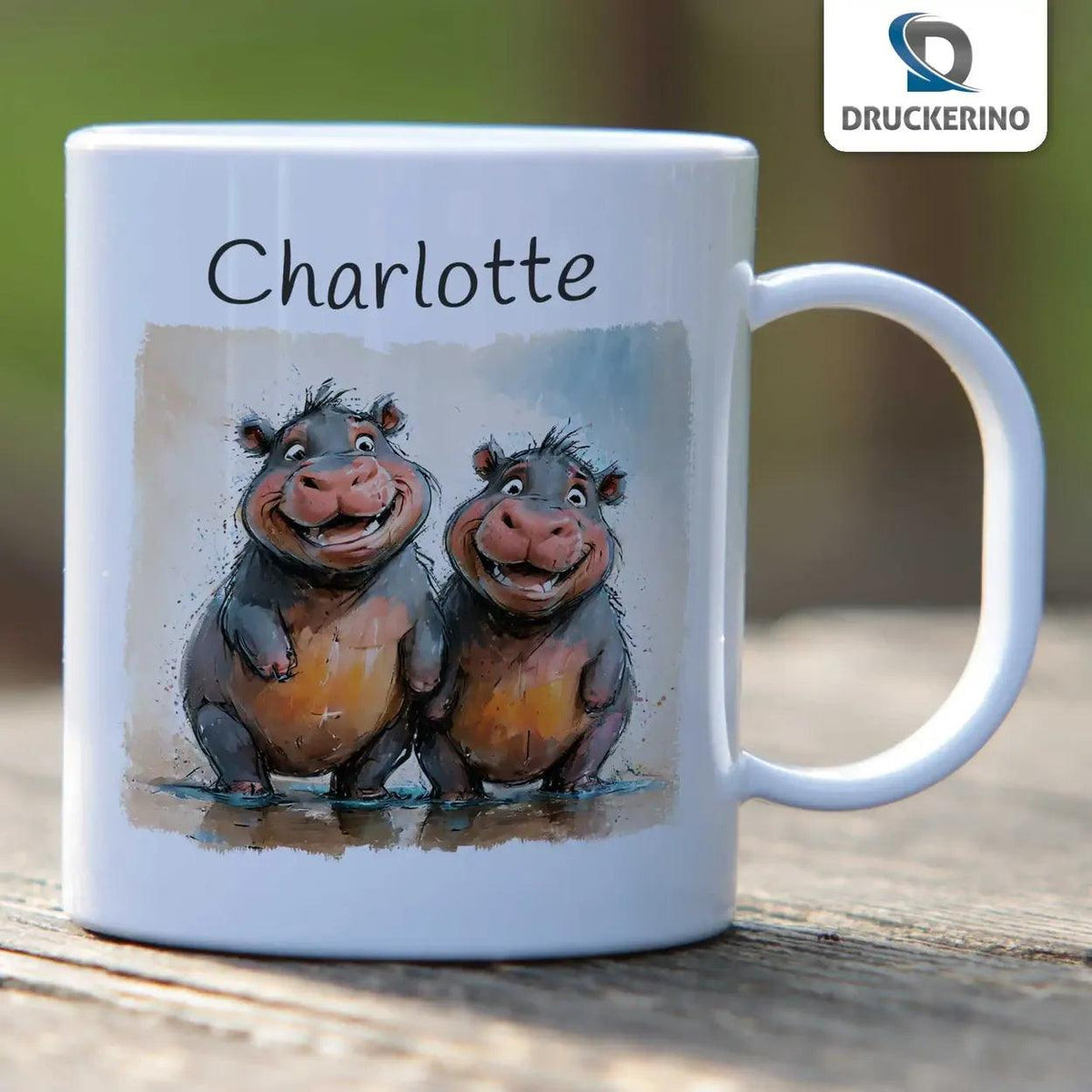 Kindertasse mit Namen | Naseweis Nilpferd Duo - Druckerino
