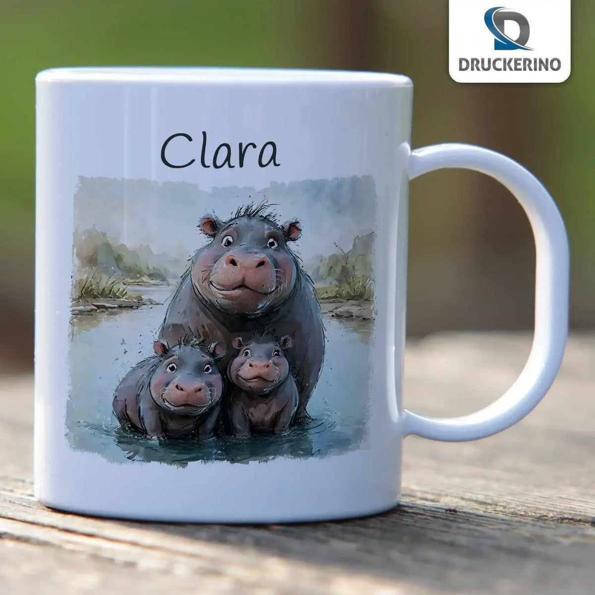 Kindertasse mit Namen | Nilpferdfamilie Glücksmoment - Druckerino