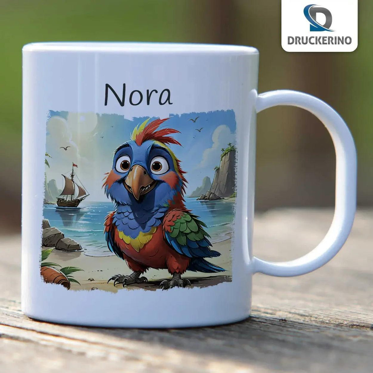 Kindertasse mit Namen | Piratenpapagei Abenteuer - Druckerino