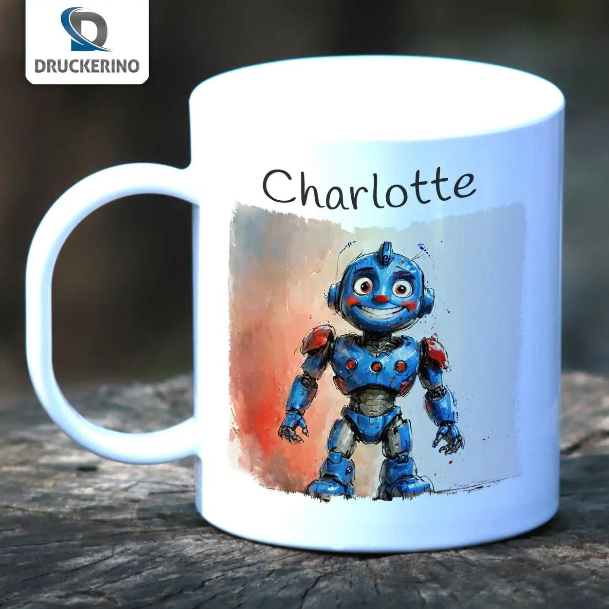 Kindertasse mit Namen | Roboterabenteuer - Druckerino