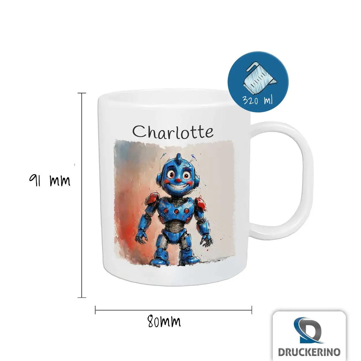 Kindertasse mit Namen | Roboterabenteuer - Druckerino