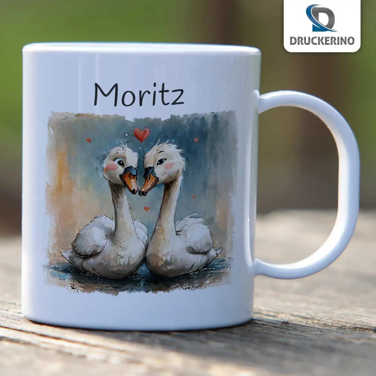 Kindertasse mit Namen | Schwanenfreundschaft - Druckerino