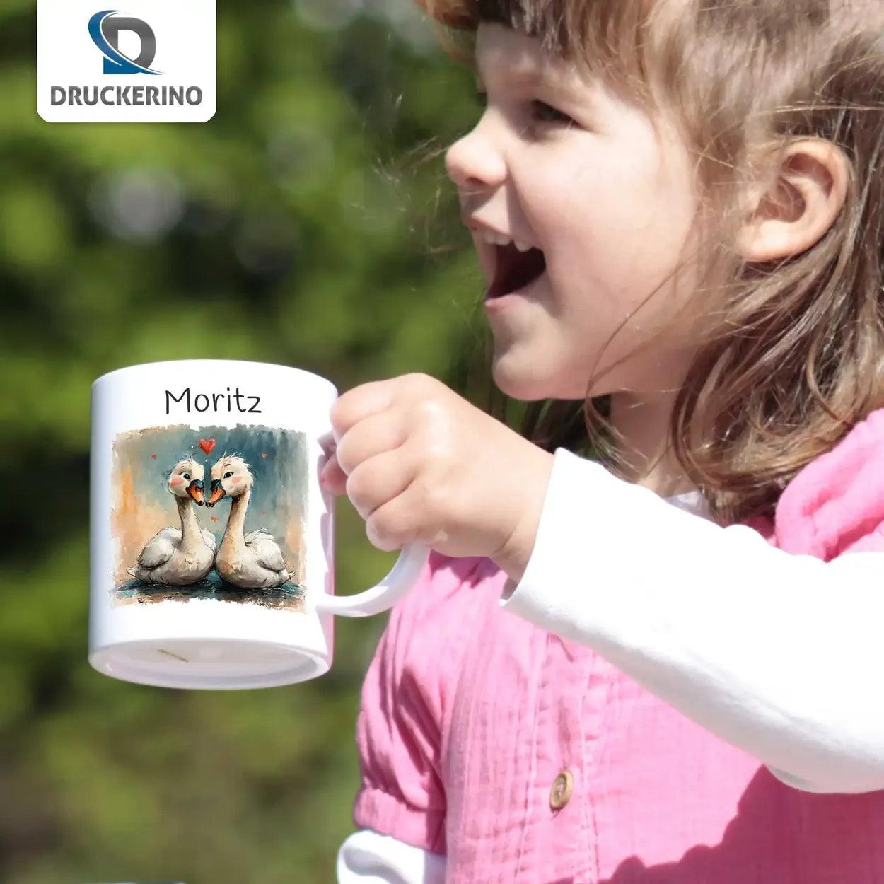 Kindertasse mit Namen | Schwanenfreundschaft - Druckerino