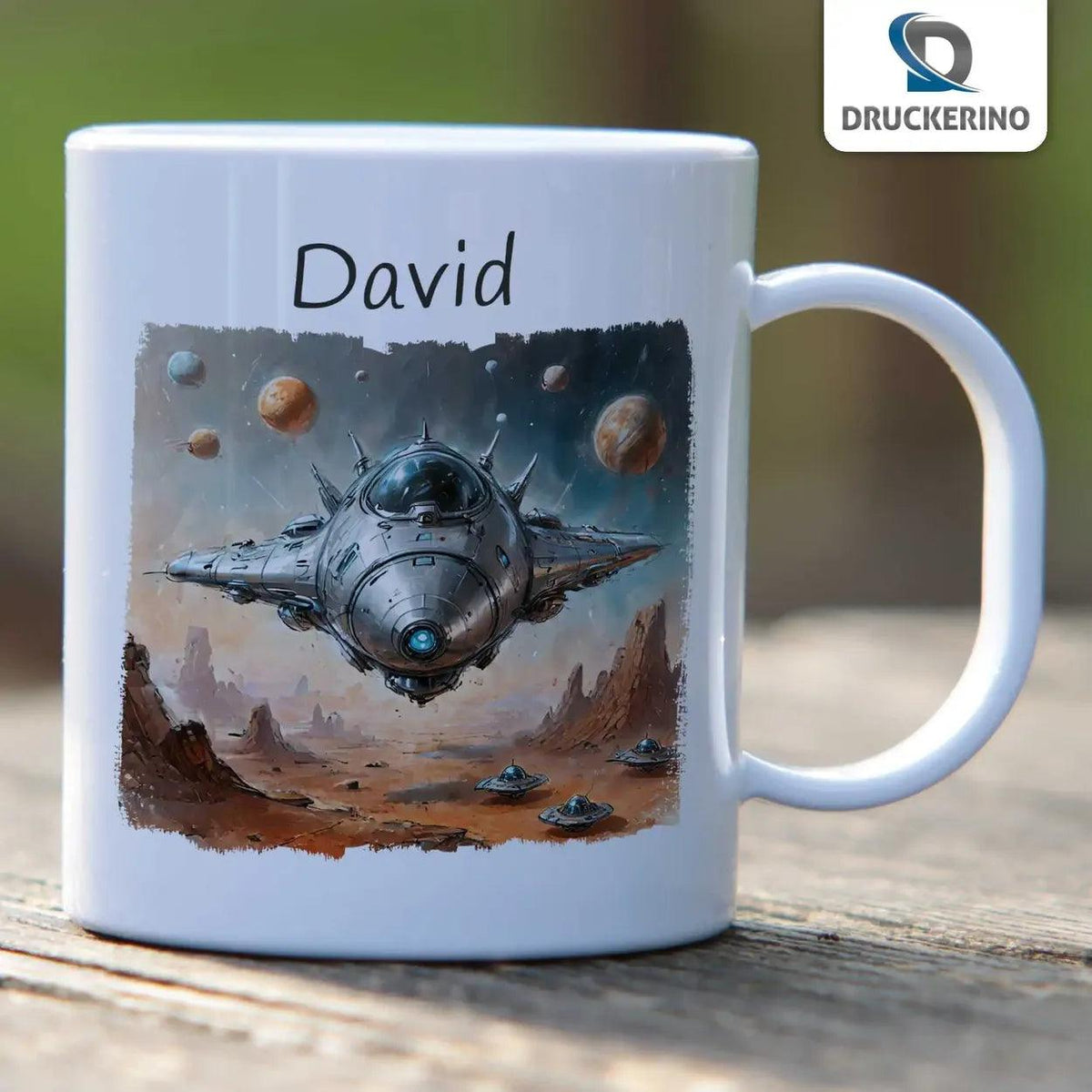 Kindertasse mit Namen | Weltraumabenteuer - Druckerino
