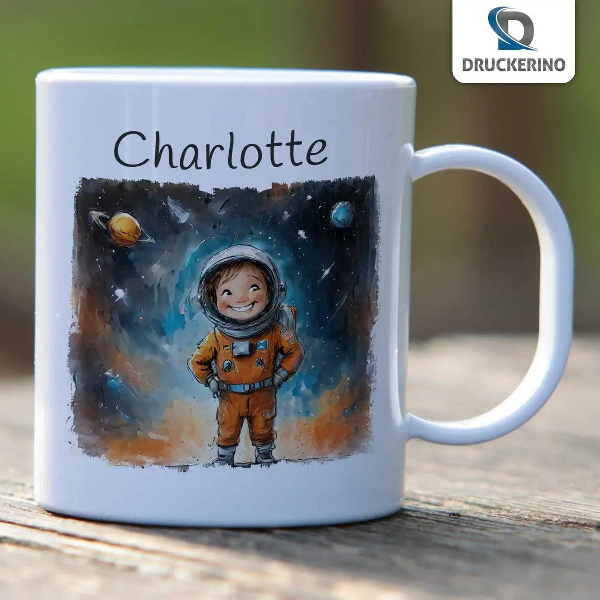 Kindertasse mit Namen | Weltraumabenteurer - Druckerino
