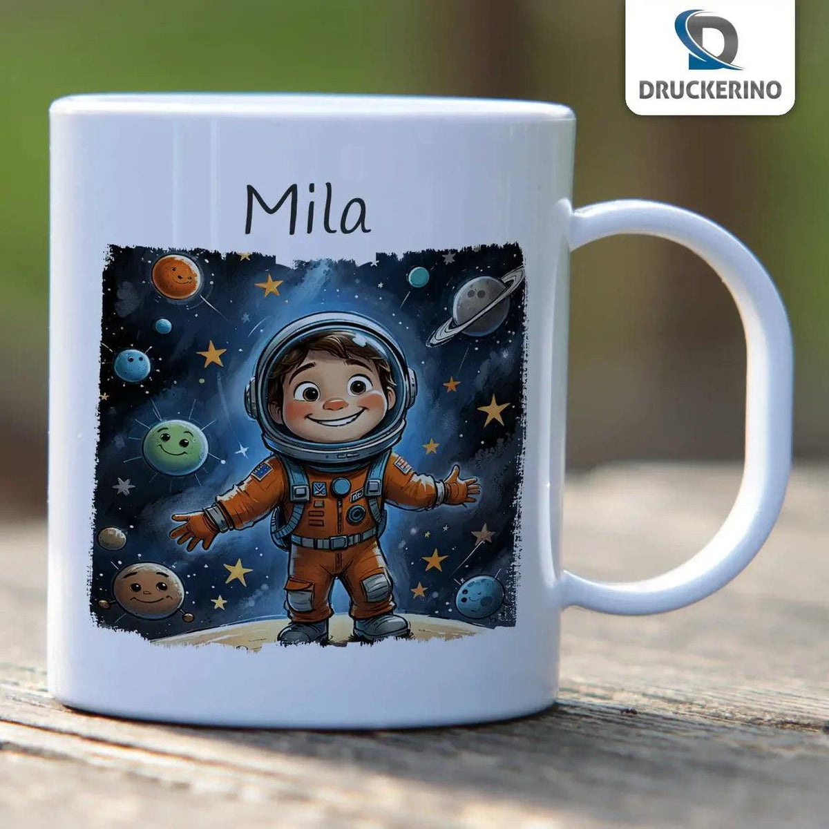 Kindertasse mit Namen | Weltraumabenteurer - Druckerino