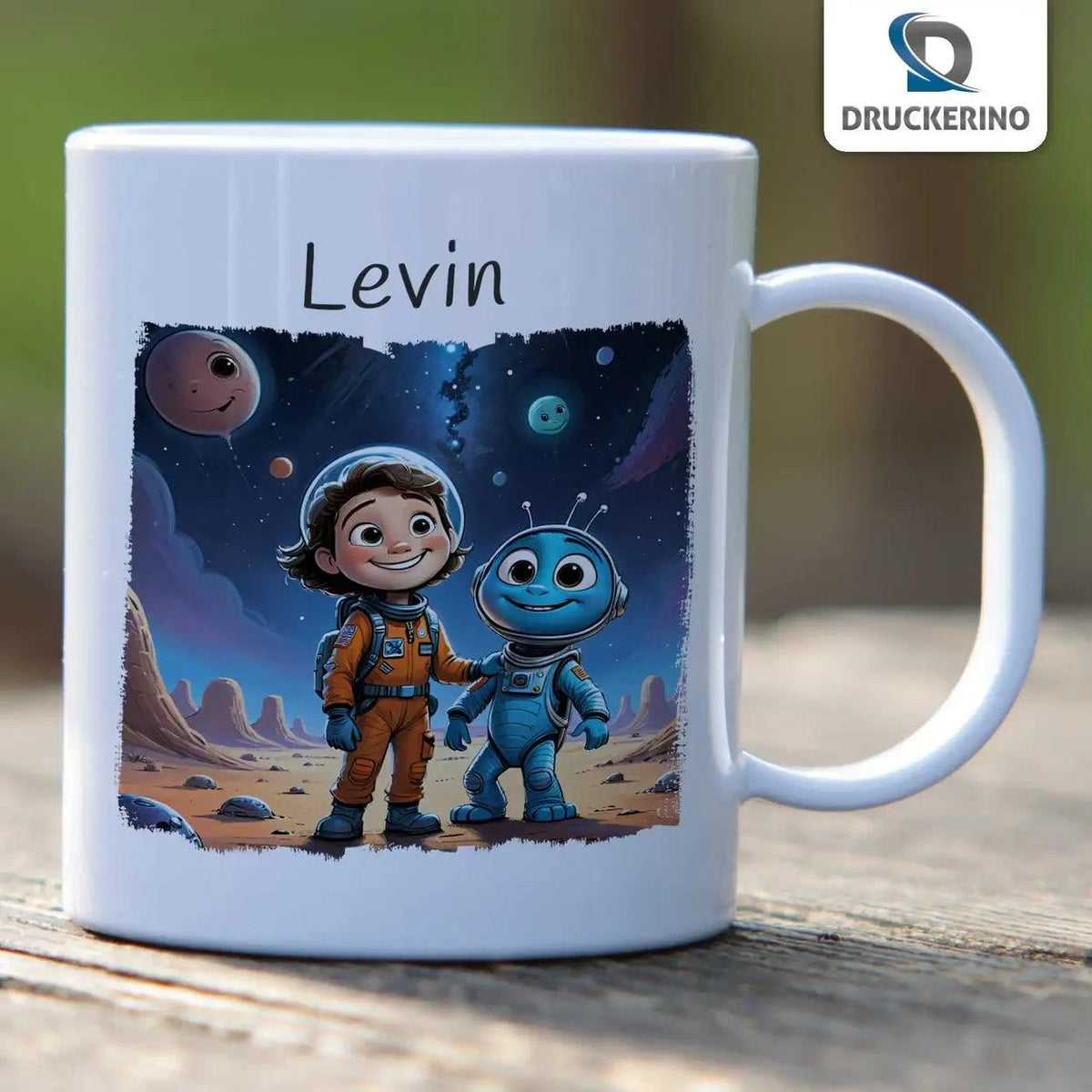 Kindertasse mit Namen | Weltraumabenteurer - Druckerino