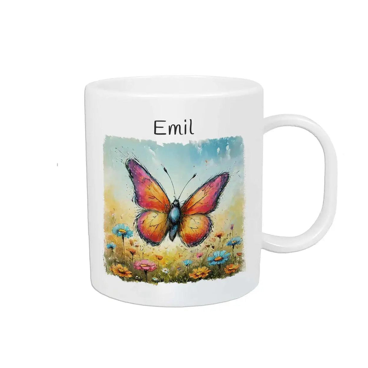 Kindertasse mit Namen | Wiesenwunder Schmetterling - Druckerino