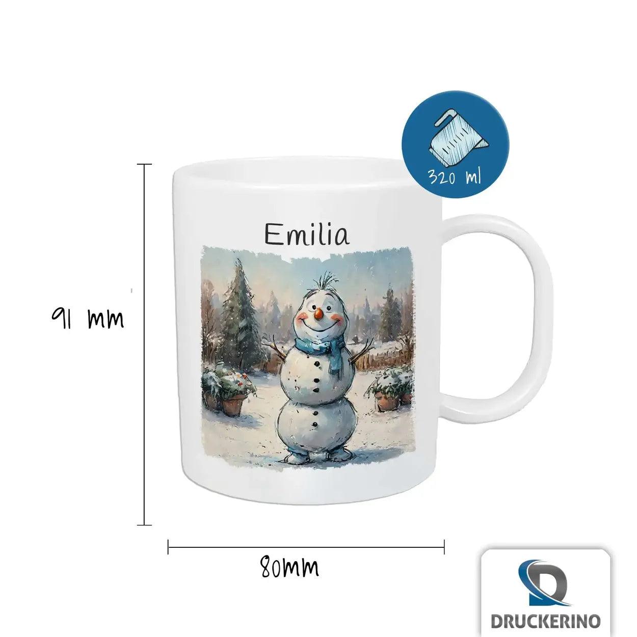 Kindertasse mit Namen | Winterzauber Schneemann - Druckerino