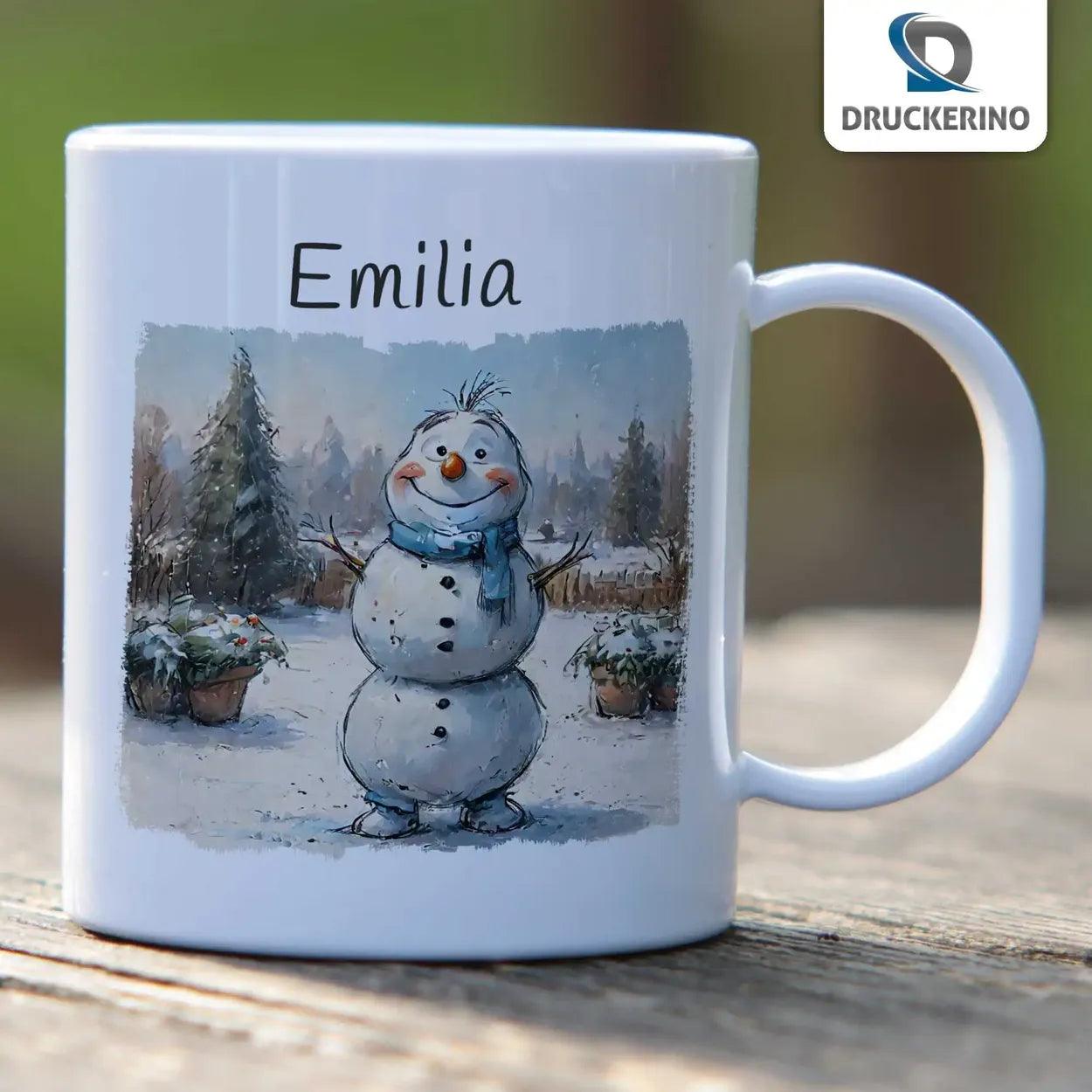 Kindertasse mit Namen | Winterzauber Schneemann - Druckerino
