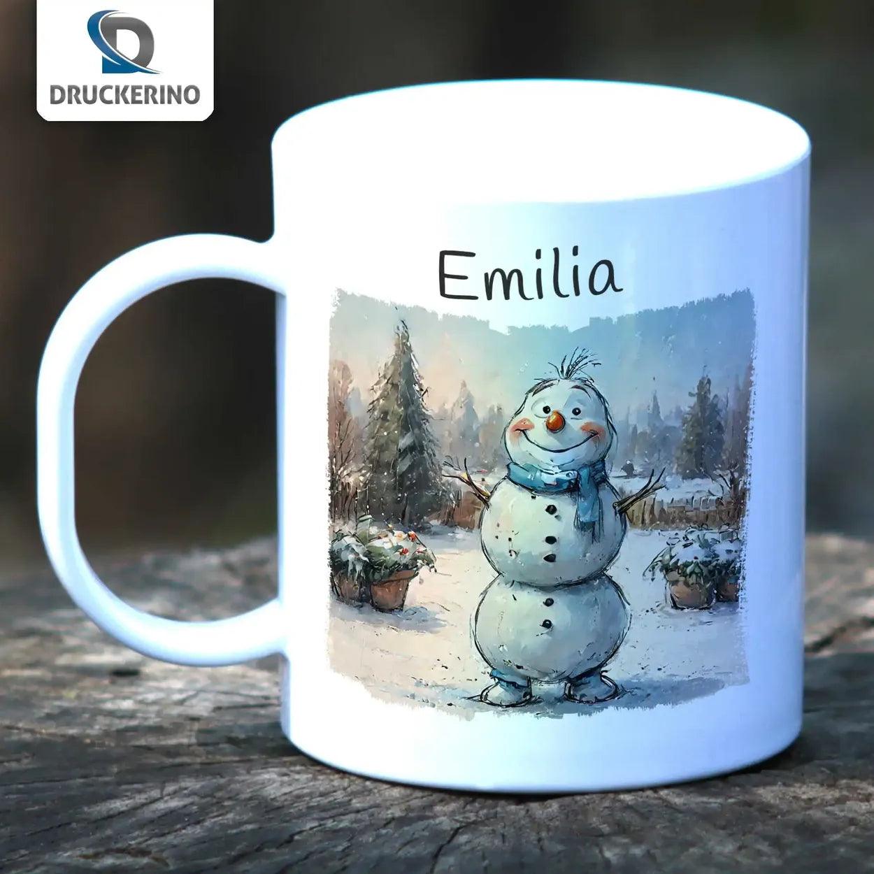 Kindertasse mit Namen | Winterzauber Schneemann - Druckerino