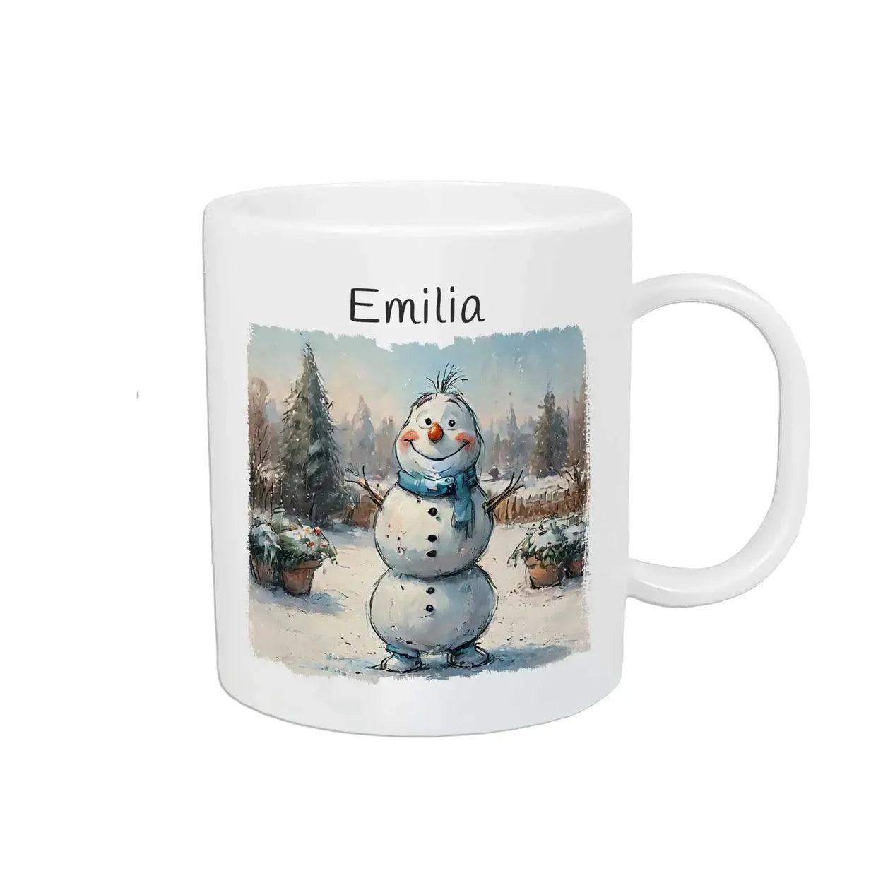 Kindertasse mit Namen | Winterzauber Schneemann - Druckerino