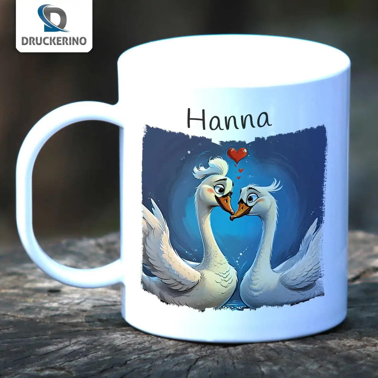 Kindertasse mit Namen | Zauberhafte Schwanenfreunde - Druckerino