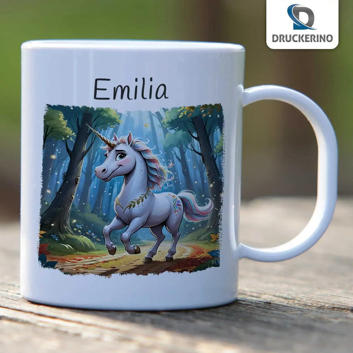 Kindertasse mit Namen | Zauberwald-Einhorn - Druckerino