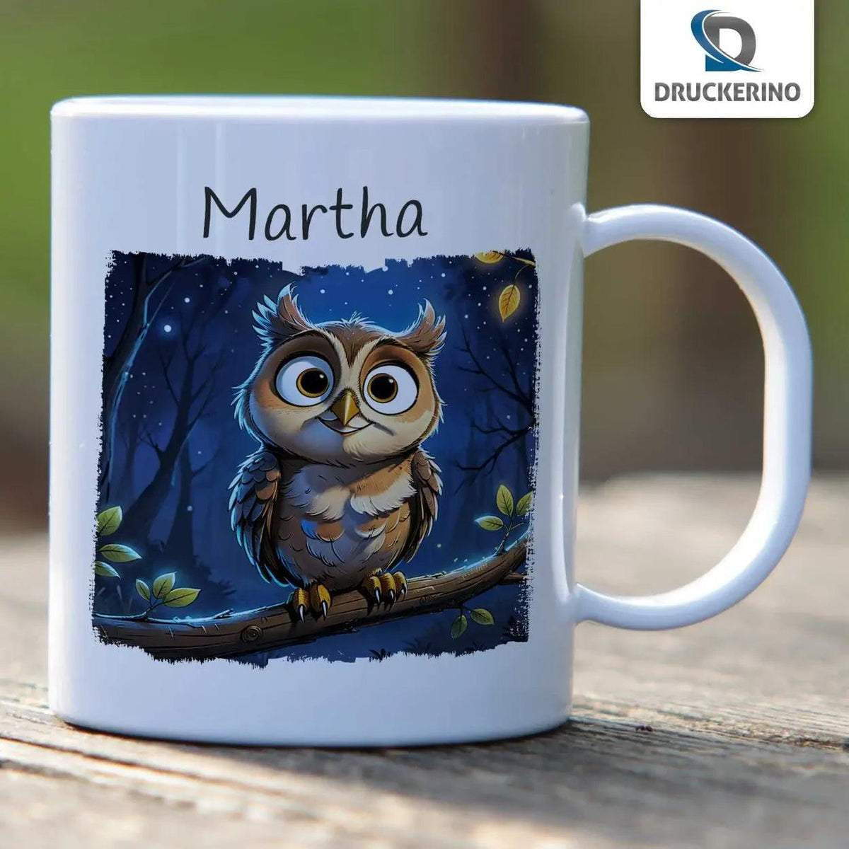 Kindertasse mit Namen | Zauberwald-Eule - Druckerino