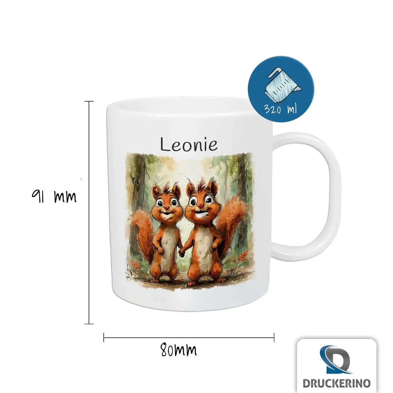 Kindertasse mit Namen| Flauschige Eichhörnchenfreunde - Druckerino