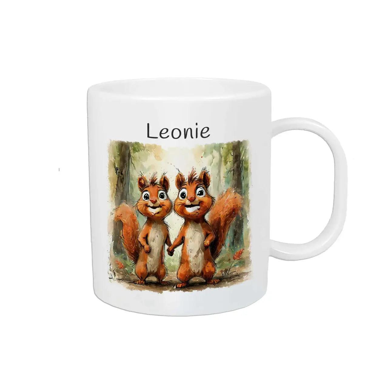 Kindertasse mit Namen| Flauschige Eichhörnchenfreunde - Druckerino