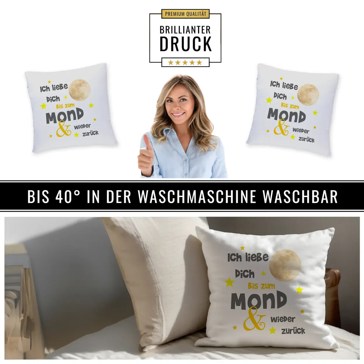 Kissen - Ich liebe dich bis zum Mond und wieder zurück - Druckerino