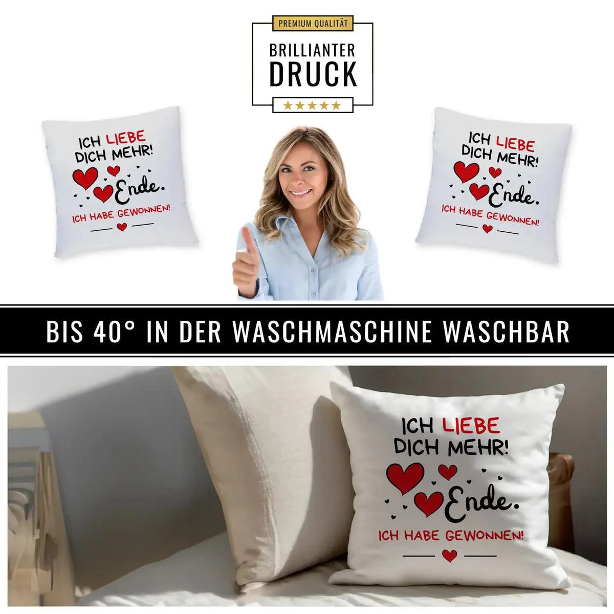 Kissen - Ich liebe dich mehr! Ende. Ich habe gewonnen - Druckerino