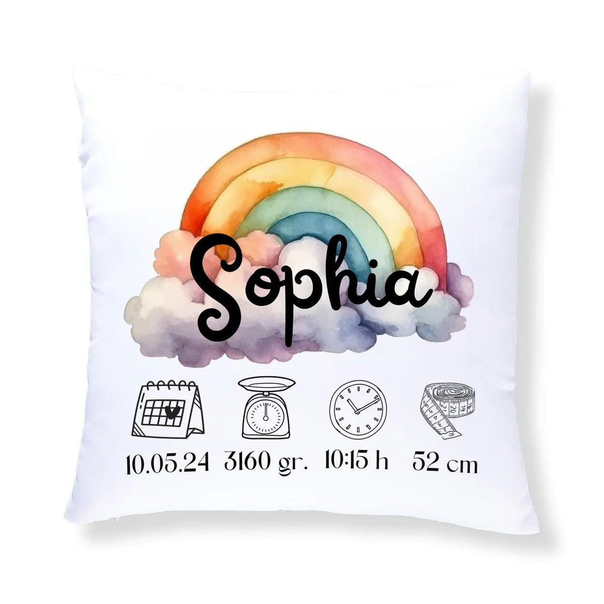 Kissen zur Geburt mit Geburtsdaten | Regenbogen - Druckerino