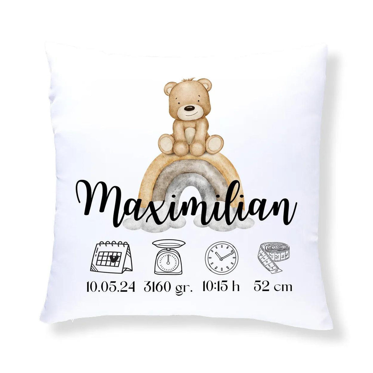 Kissen zur Geburt mit Geburtsdaten | Teddy - Druckerino