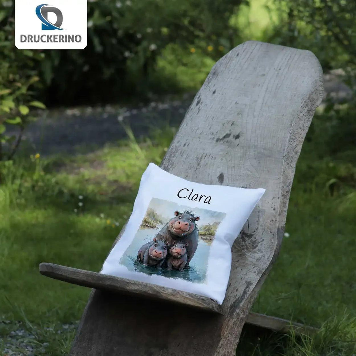 Kuschelkissen Kinder | Flusspferd Familie 40x40 cm - Druckerino